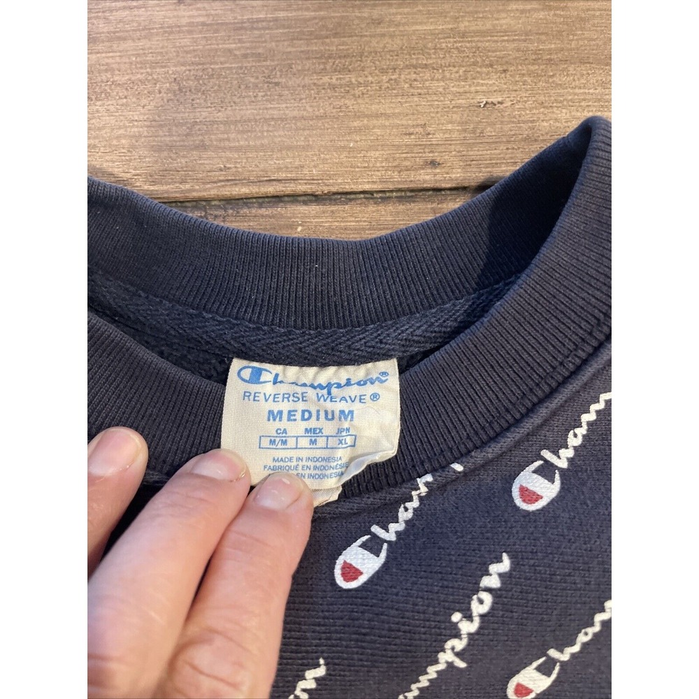 Vintage Champion Reverse Weave Crew Neck  Mens Medium Blue All Over‎ Print - Picture 3 of 6